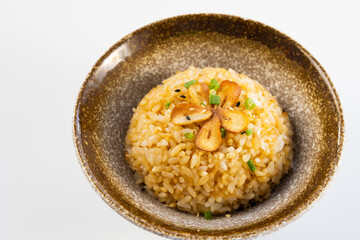 Garlic Fried Rice. Japanese food on restaurant table