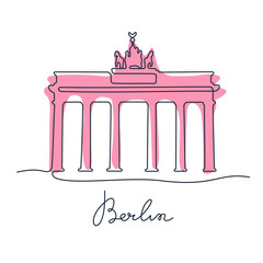 Brandenburg Gate, Berlin. Continuous line colourful vector illustration.