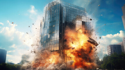 Destruction of Glass High-Rise Building