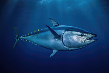 Naklejka premium Graceful Bluefin Tuna Swimming in Solitude