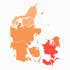 Colorful Denmark Divided Map Illustration