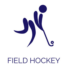 Summer sport icon. Vector isolated pictogram on white background with the names of sports disciplines. Olympic games. Olympic sport. Field hockey