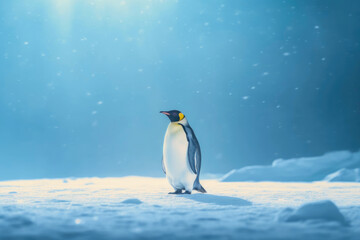 Emperor Penguin Portrait Against a Secluded Landscape