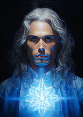  Pleiadian male person portrait with long hair facing straight on