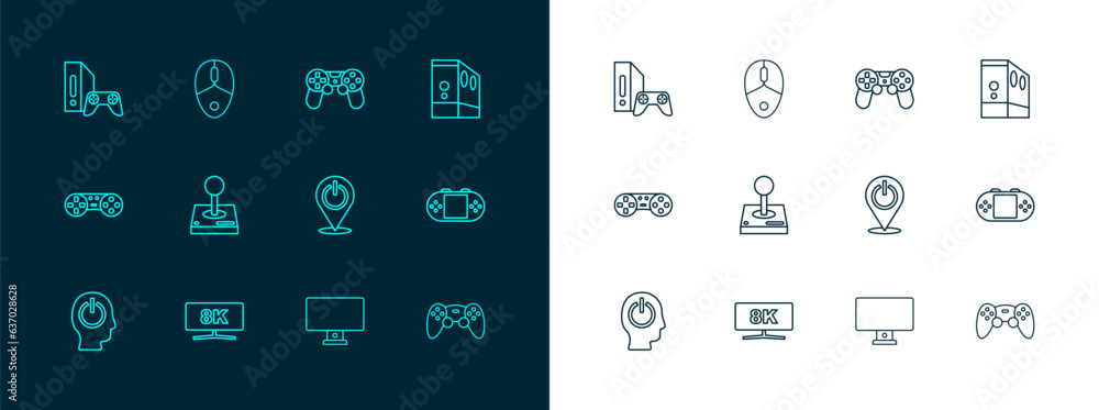 Poster set line case of computer, computer monitor, power button, joystick for arcade machine, game control