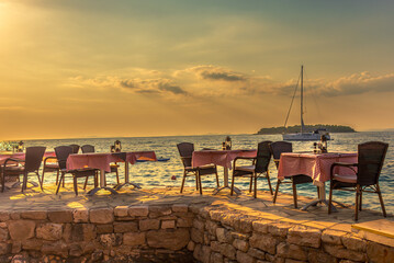 restaurant on the rocky shore of the adriatic sea