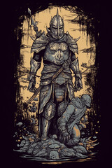 Fototapeta premium A t-shirt design of a dark souls invader
