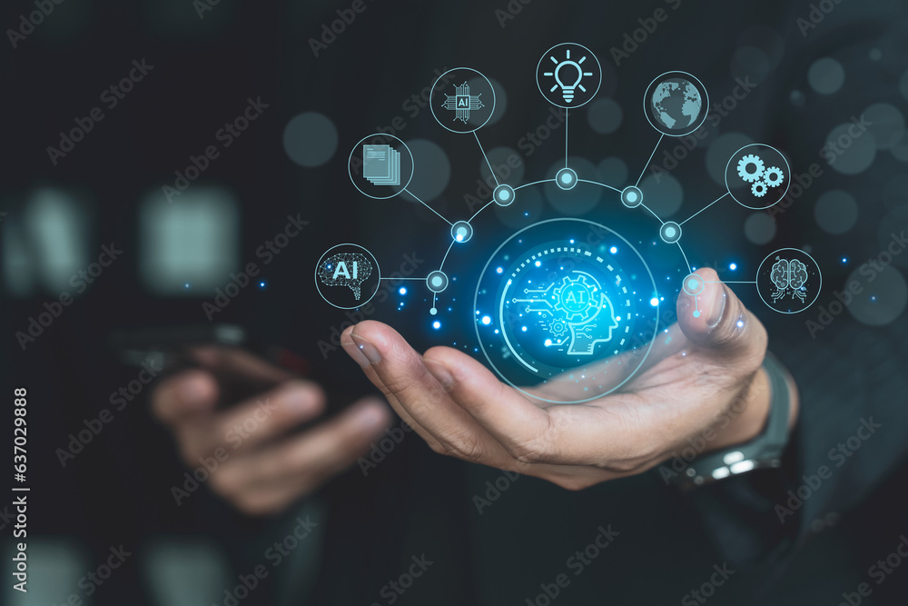 Poster ai technology concept, artificial intelligence. technology transformation, auto chat with ai, ai mac