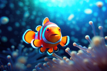 Tropical Clownfish Exploring Submerged Wonderland