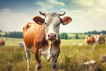 Fototapeta na wymiar Rural Serenity: Cow Grazing on a Farm