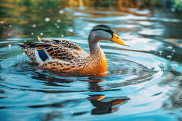 Obraz premium Mallard Duck Exploring City River in Park
