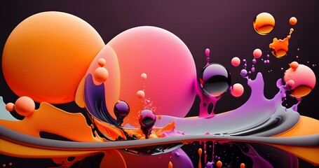 Trendy colorful sphere abstract background design, creative paint ball liquid wallpaper color idea concept art neon