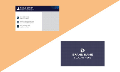 A abstract design business card template set with navy blue color geometric shapes.