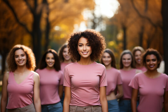 Portrait of breast cancer awareness concept of diverse women