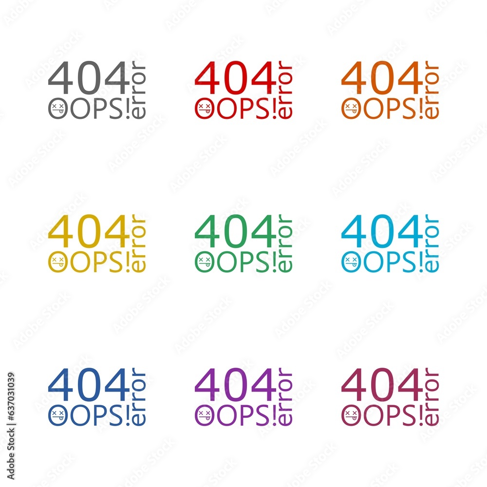 Poster 404 error sign icon isolated on white background. set icons colorful