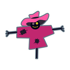 Halloween. Pink garden scarecrow.
