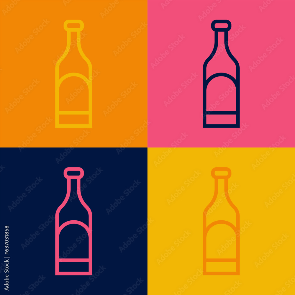 Poster pop art line bottle of wine icon isolated on color background. vector