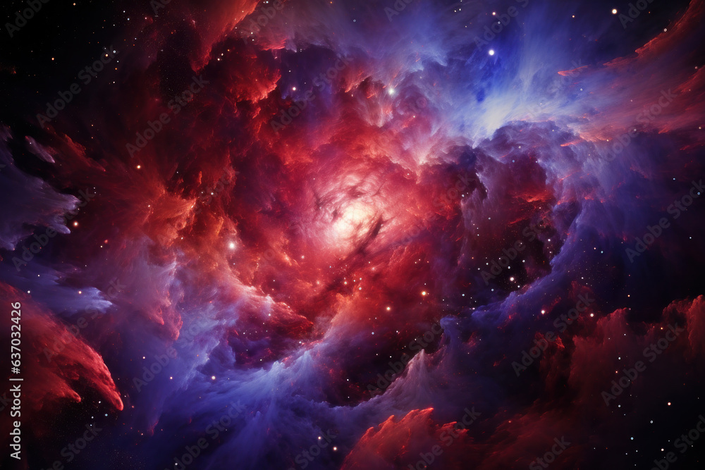 Poster vibrant deep space scene with swirling gas clouds forming a nebula. abstract background