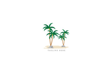 island vector decoration. coconut trees and stone.