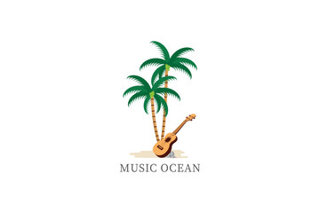 island vector decoration. coconut tree and ukulele.