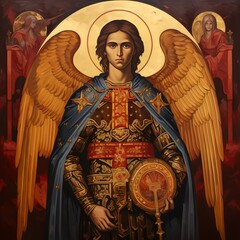 Obraz premium Divine Byzantine Archangel Icon: Reverent Artistry and Spiritual Grace