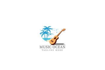island vector decoration. coconut tree and ukulele.