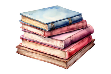 World book day concept. Watercolor Illustration with stack of books isolated on transparent background