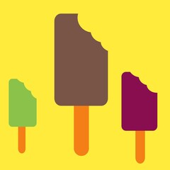 ice cream set popsicle stick isolated on yellow background Beach Concept Summer Theme