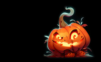 Glowing Halloween pumpkin isolated on black background. Digital illustration