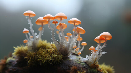 Fototapeta na wymiar Mushrooms on a branch. Generative Ai