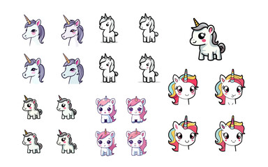 set of unicorn cute animal vector collection