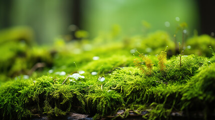 A tree trunk covered in algae and moss.Generative Ai