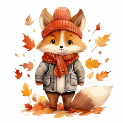 Illustration cartoon Fox autumn wear winter coat