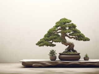 Bonsai art, green pine,  beautiful background