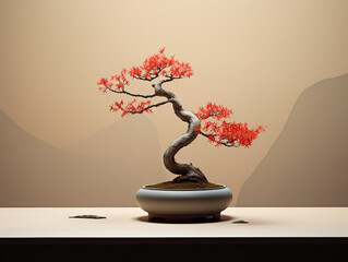 Bonsai art, green pine,  beautiful background
