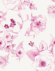 Flowers seamless pattern .big flowers vector . small floral with leaves