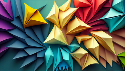 Colorful origami paper as abstract wallpaper background, Ai generated image - obrazy, fototapety, plakaty