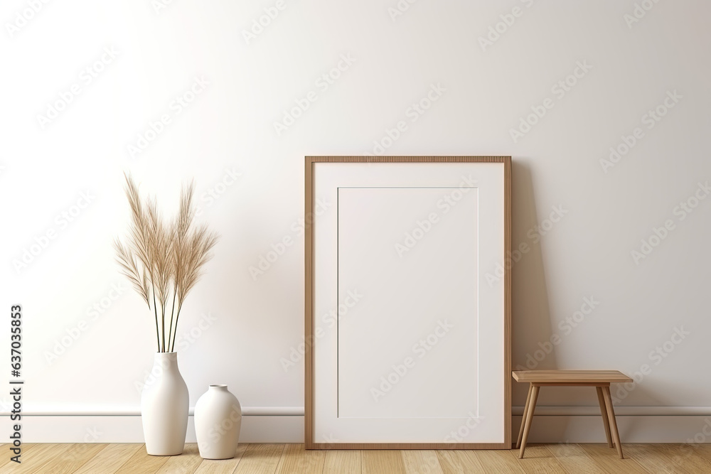 Wall mural rectangular vertical frame poster mockup, scandinavian style interior with home decoration on the fl