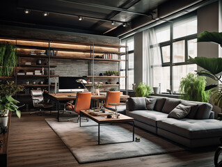 Modern workspace interior, loft style work area