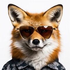 close-up of Fox with sunglasses on white background