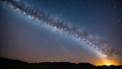 Naklejka na ściany i meble scene meteor shower within the starry sky. Creative resource, AI Generated
