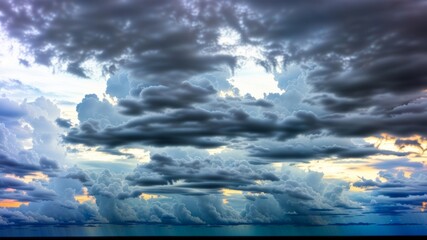 dim enthusiastic sky with gloomy stormy clouds a number of time as of late rain or snow as one of a kind foundation, exceptional climate. Creative resource, AI Generated