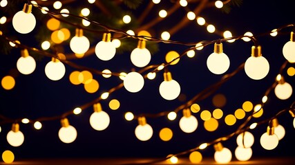 event light and beautification concept - christmas bush bokeh lights over dim blue establishment. Creative resource, AI Generated