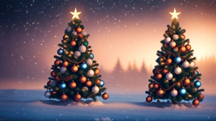 Naklejka na ściany i meble craftsmanship Christmas standard or welcoming card plan. Christmas tree balls on blue snow foundation. Wide Xmas pennant mockup. Creative resource, AI Generated