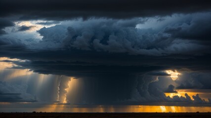 dim energized sky with sad stormy clouds a number of time as of late rain or snow as one of a kind foundation, uncommon climate. Creative resource, AI Generated