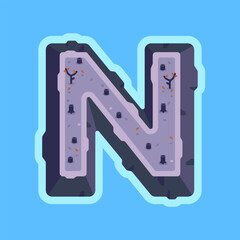 Illustration of the letter N in the form of an island. Illustration of letter N in the form of an island with stumps. Alphabet for children, children's imagery. 