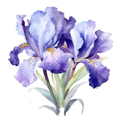 Iris flower watercolor illustration isolated on transparent background