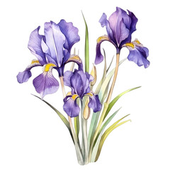 Iris flower watercolor illustration isolated on transparent background