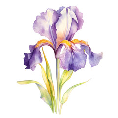 Iris flower watercolor illustration isolated on transparent background