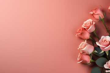 Fototapeta na wymiar Beautiful composition rose flower bouquet on plain color background with copy space